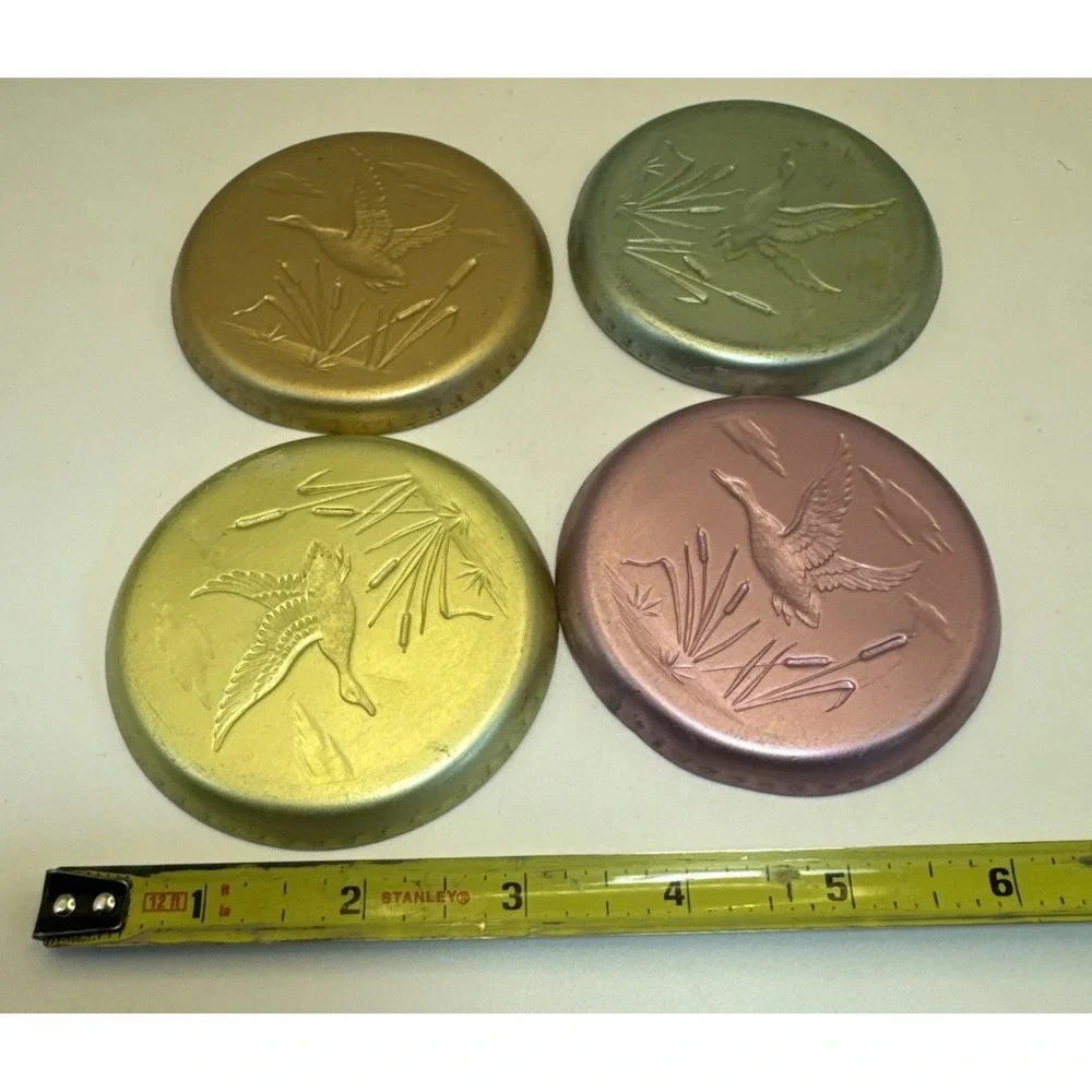 Vtg Lot of‎ 4 Pastel Colored Aluminum Flying Duck Wildfowl Rainbow Color Coaster
